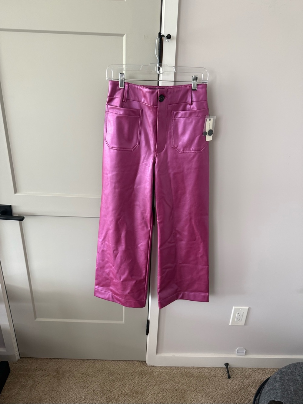 Maeve Colette Faux Leather Pants in Magenta
